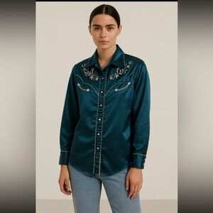 Vintage Pearl Snap Western Shirt Cumberland Outfitters for Her Embroidered